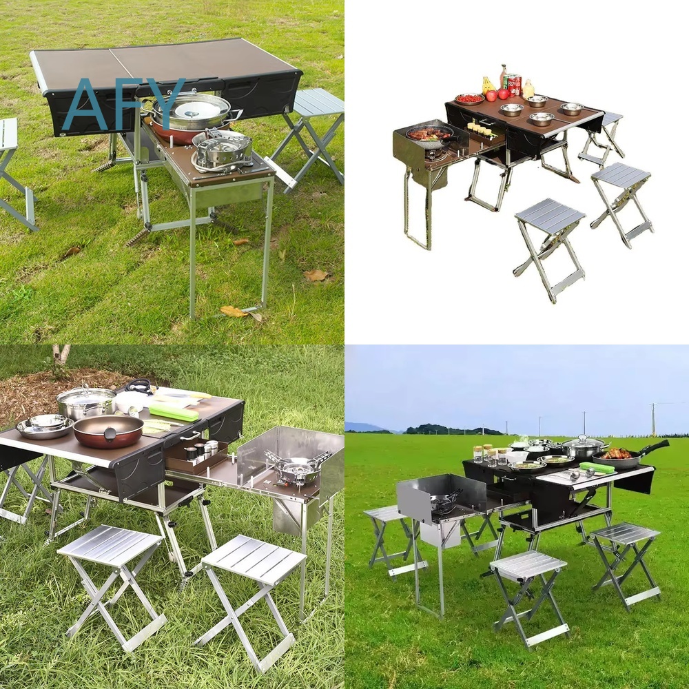 Camping Cooking Dining Set - عربة طعام محمولة قابلة للطي للطهي