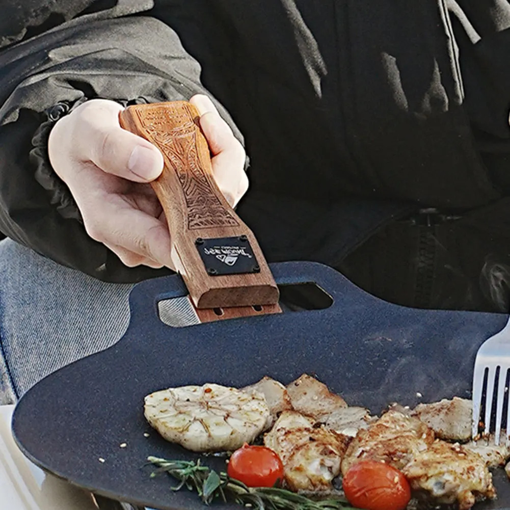Camping Cooking Pan - مقلاة شواء خشبية طبيعية للاستخدام الخارجي