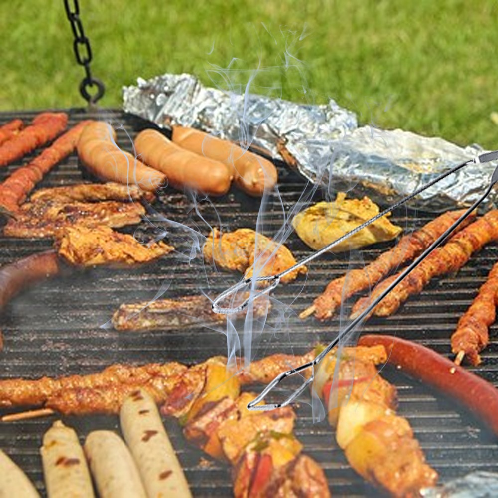Camping Cooking Tips - أداة تخييم، ملقط شواء فضي بطول