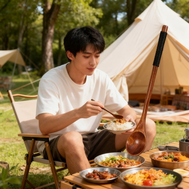 طقم طعام خشبي ملعقة عيدان شوكة - مراجعة Camping Cooking Dining Set وسعره