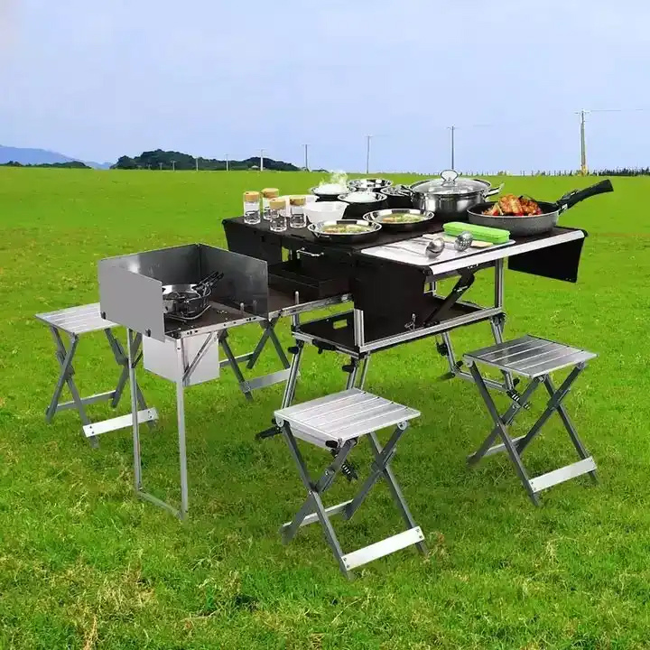 المحمولة في الهواء الطلق للطي  - مراجعة Camping Cooking Dining Set وسعره