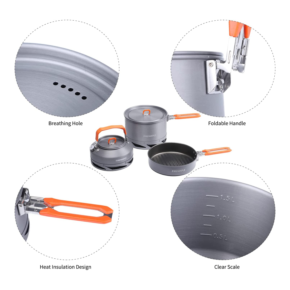 النار القيقب التخييم تجهيزات ا - مراجعة Camping Cooking Ware Set وسعره