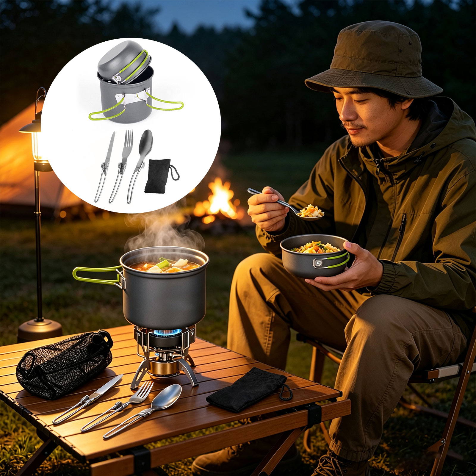 طقم أدوات طهي للتخييم خفيف الو - مراجعة Camping Cooking Mess Kit وسعره