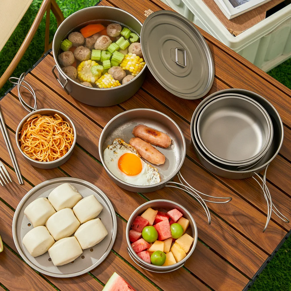 التيتانيوم في الهواء الطلق وعا - مراجعة Camping Cooking Ware Set وسعره